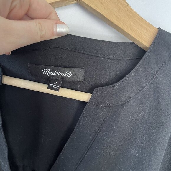 Madewell Womens Black Long Sleeve V-Neck Blouse Medium Polyester & Modal Blend - Picture 3 of 6